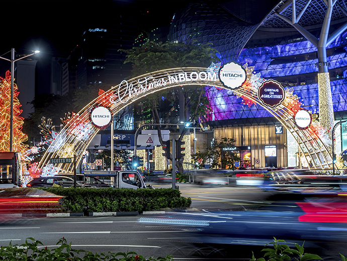 Photo of the main arch at the Scotts-Paterson Road junctions features a burst of colourful lights accented by red and rose gold poinsettias, a traditional Christmas flower that symbolises purity and mirth. (Photo Credit: Orchard Road Business Association)