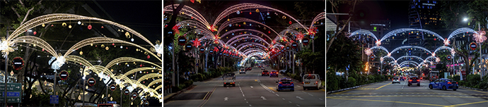 Over-street arches of lights and iconic Christmas flora elements to spread the festive cheer to motorists cruising along Orchard Road till 2 January. (Photo Credit: Orchard Road Business Association)